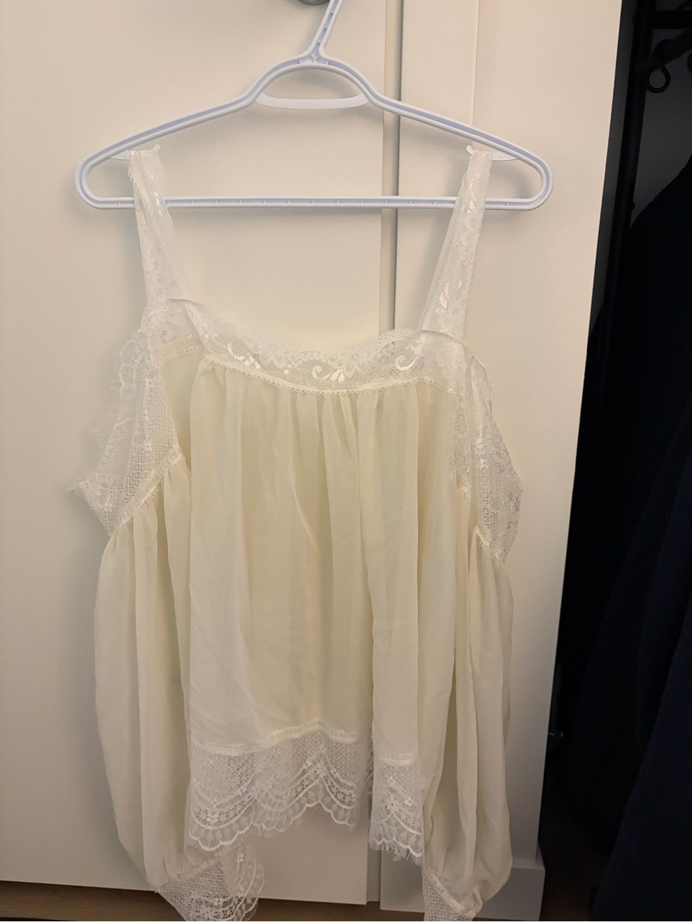 Ivory Lace-Trim Sleeveless Blouse